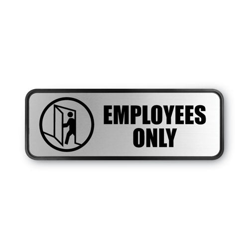 Brushed Metal Office Sign, Employees Only, 9 x 3, Silver-(COS098206)