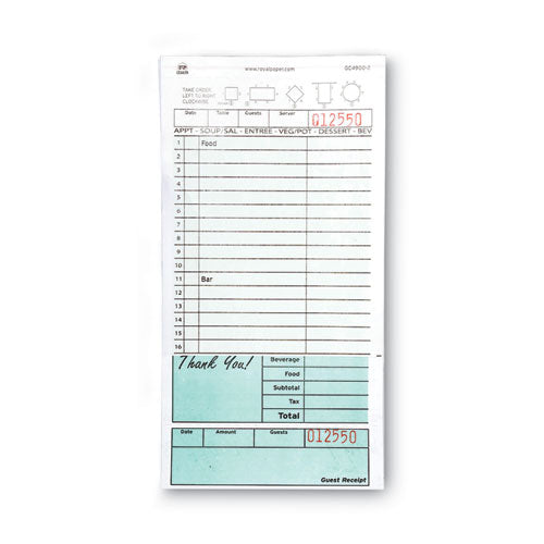 Guest Check Pad, 16 Lines, Two-Part Carbonless, 4.2 x 8.25, 50 Forms/Pad, 50 Pads/Carton-(RPPGC49002)