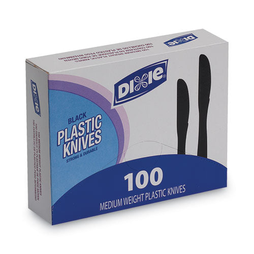 Plastic Tableware, Heavy Mediumweight Knives, Black, 100/Box-(DXEKM507)