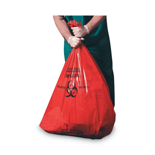 Healthcare Pre-Printed High-Density Can Liners, Infectious Waste: Biohazard, 30-33 gal, 0.55 mil, 33 x 40, Red, 250/Carton-(HERZ6640HRP01)