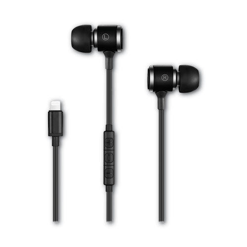 Jonagold Series Stereo Earphones with Built-In Mic, 4 ft Cord, Black/Silver-(VLKVK1001BK)