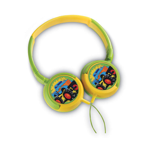 KiDDiES Monster Truck Design Stereo Earphones, 4 ft Cord, Green/Yellow/Multicolor-(VLKVK2000BMT)