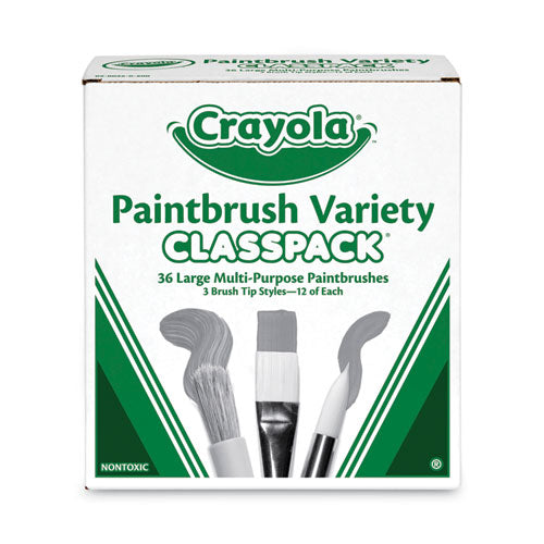 Large Variety Paint Brush Classpack, Natural Nylon Bristles, Flat Round Profiles, 36/Set-(CYO050036)