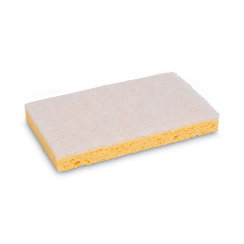 Scrubbing Sponge, Light Duty, 3.6 x 6.1, 0.7" Thick, Yellow/White, Individually Wrapped, 20/Carton-(BWK16320)