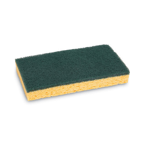 Scrubbing Sponge, Medium Duty, 3.6 x 6.1, 0.75" Thick, Yellow/Green, Individually Wrapped, 20/Carton-(BWK174)