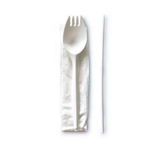 School Cutlery Kit, Napkin/Spork/Straw, White, 1000/Carton-(BWKSCHOOLMWPP)