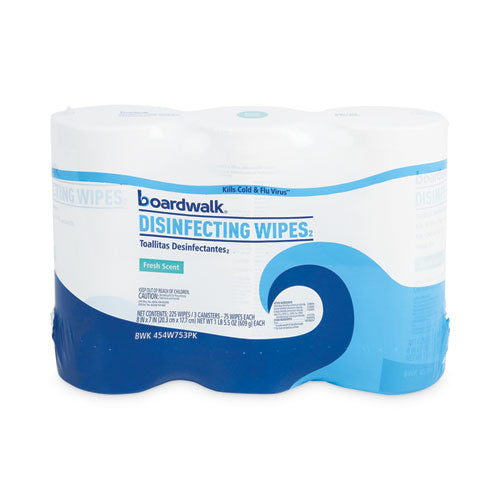 Disinfecting Wipes, 7 x 8, Fresh Scent, 75/Canister, 3 Canisters/Pack-(BWK454W753PK)