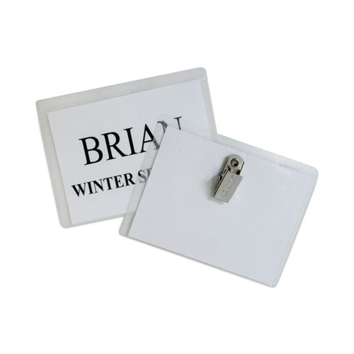 Name Badge Kits, Top Load, 4 x 3, Clear, Clip Style, 96/Box-(CLI95596)