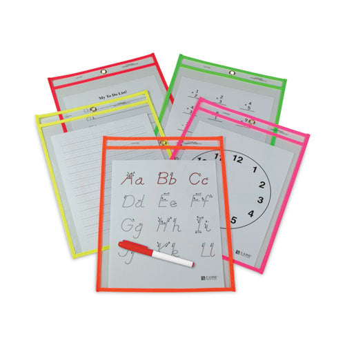 Reusable Dry Erase Pockets, 9 x 12, Assorted Neon Colors, 25/Box-(CLI40820)