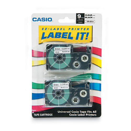 Tape Cassettes for KL Label Makers, 0.37" x 26 ft, Black on Clear, 2/Pack-(CSOXR9X2S)