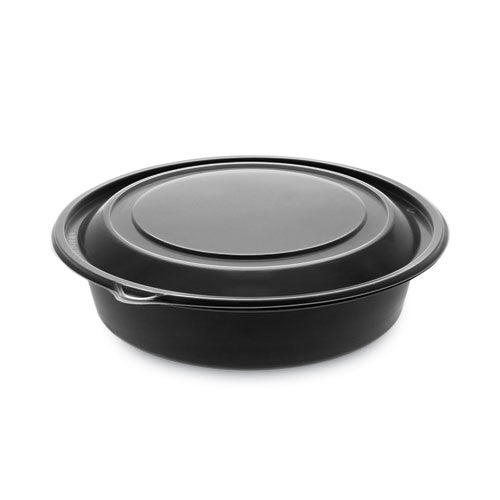 EarthChoice MealMaster Container with Lid, 32 oz, 8" dia x 2.12" h, 1-Compartment, Black/Clear, Plastic, 250/Carton-(PCT0CN8083200BL)