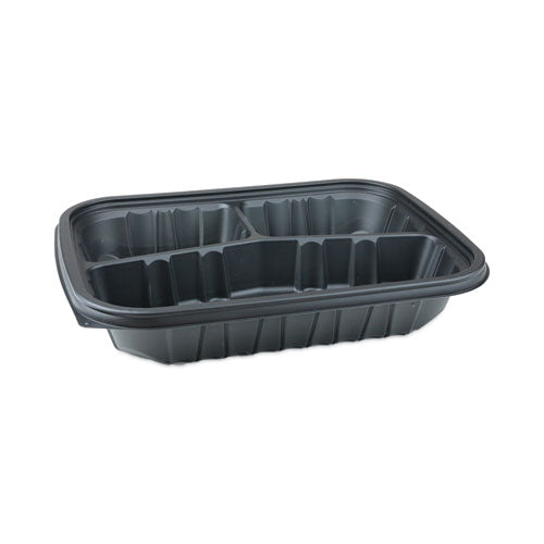 EarthChoice Entree2Go Takeout Container, 3-Compartment, 48 oz, 11.75 x 8.75 x 2.13, Black, Plastic, 200/Carton-(PCTYCNB12X95203)