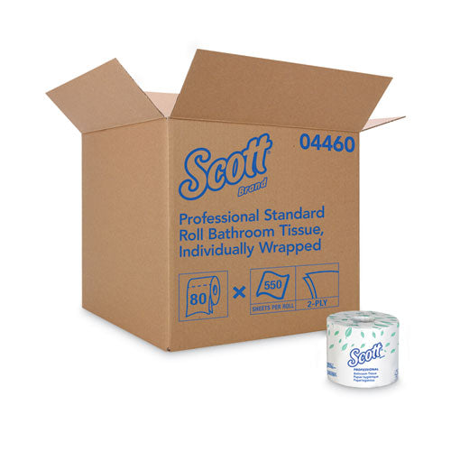 Essential Standard Roll Bathroom Tissue for Business, Septic Safe, 2-Ply, White, 550 Sheets/Roll, 80/Carton-(KCC04460)