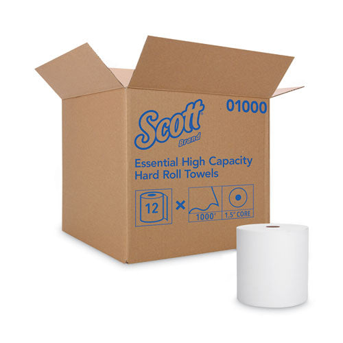 Essential High Capacity Hard Roll Towels for Business, Absorbency Pockets, 1-Ply, 8" x 1,000 ft, 1.5" Core, White,12 Rolls/CT-(KCC01000)