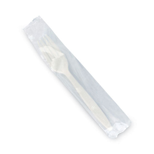 Individually Wrapped Heavyweight PLA Forks, Beige, 500/Carton-(DFDPME01222)