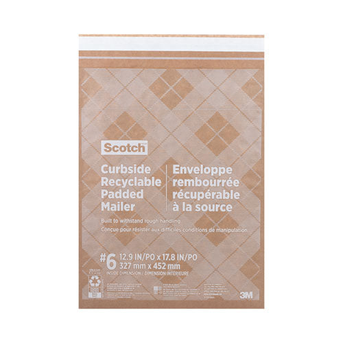 Curbside Recyclable Padded Mailer, #6, Bubble Cushion, Self-Adhesive Closure, 13.75 x 20, Natural Kraft, 50/Carton-(MMMCR61)
