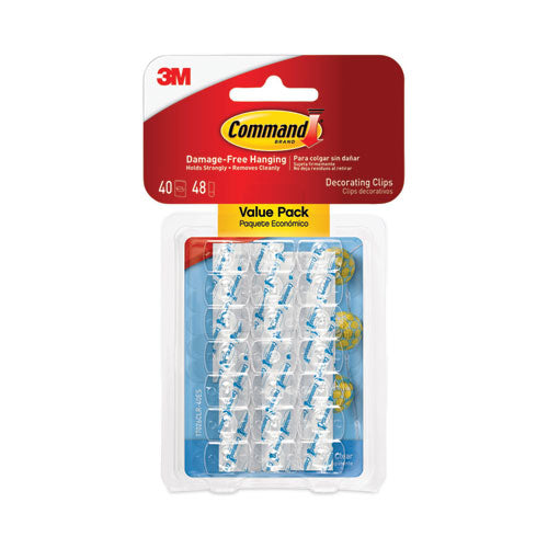 Clear Hooks and Strips, Decorating Clips, Plastic, 0.15 lb Capacity, 40 Clips and 48 Strips/Pack-(MMM17026CLR40ES)