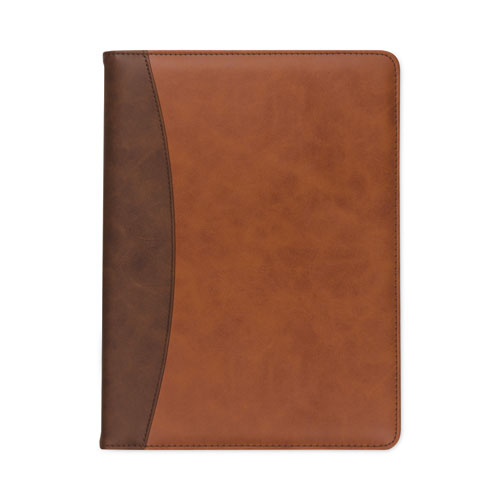 Two-Tone Padfolio with Spine Accent, 10.6w x 14.25h, Polyurethane, Tan/Brown-(SAM71656)
