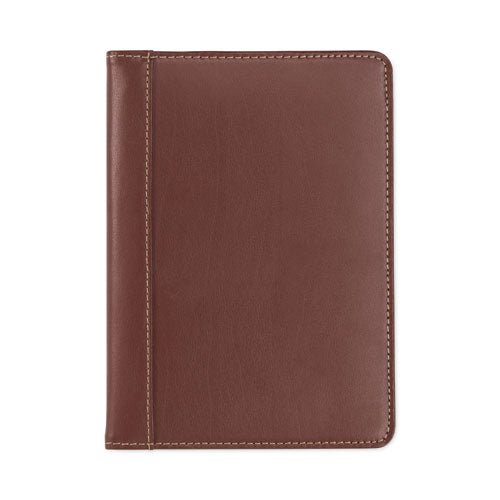 Contrast Stitch Leather Padfolio, 6.25w x 8.75h, Open Style, Brown-(SAM71736)