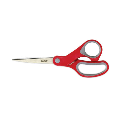 Multi-Purpose Scissors, 8" Long, 3.38" Cut Length, Gray/Red Straight Handle-(MMM1428)