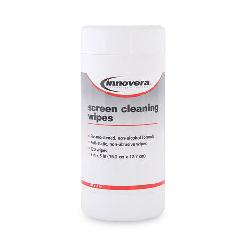 Antistatic Screen Cleaning Wipes in Pop-Up Tub, 4.75 x 6.25, Unscented, White, 120/Pack-(IVR51510)