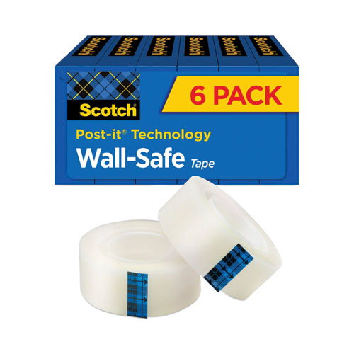 Wall-Safe Tape, 1" Core, 0.75" x 66.66 ft, Clear, 6/Pack-(MMM813S6)