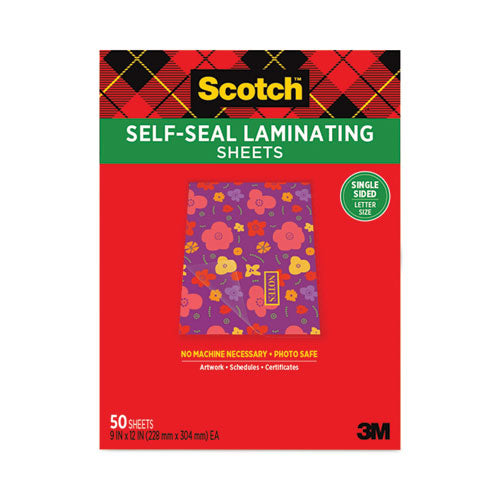 Self-Sealing Laminating Sheets, 6 mil, 9.06 x 11.63, Gloss Clear, 50/Pack-(MMM70005182392)