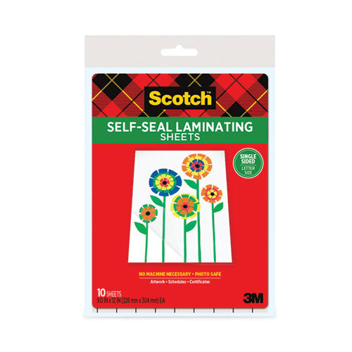 Self-Sealing Laminating Sheets, 6 mil, 9.06" x 11.63", Gloss Clear, 10/Pack-(MMMLS854SS10)