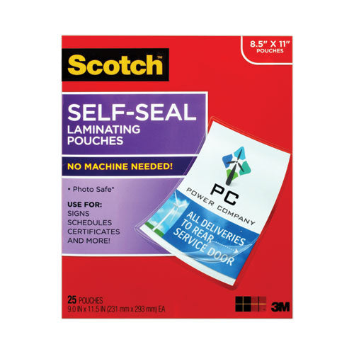 Self-Sealing Laminating Pouches, 9.5 mil, 9" x 11.5", Gloss Clear, 25/Pack-(MMMLS85425G)