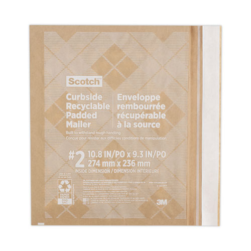 Curbside Recyclable Padded Mailer, #2, Bubble Cushion, Self-Adhesive Closure, 11.25 x 12, Natural Kraft, 100/Carton-(MMMCR21)