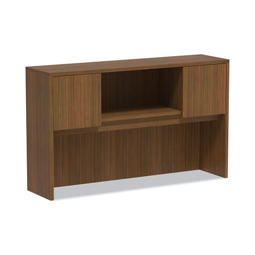 Alera Valencia Series Hutch with Doors, 4 Compartments, 58.88w x 15d x 35.38h, Modern Walnut-(ALEVA286015WA)