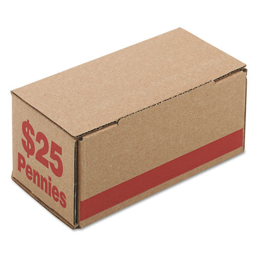 Corrugated Cardboard Coin Storage with Denomination Printed On Side, 8.5 x 4.38 x 3.63, Red-(ICX94190086)