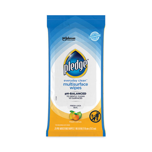 Multi-Surface Cleaner Wet Wipes, Cloth, 7 x 10, Fresh Citrus, White, 25 Wipes-(SJN336274EA)