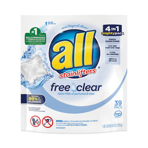Mighty Pacs Free and Clear Super Concentrated Laundry Detergent, 39/Pack, 6 Packs/Carton-(DIA73978)