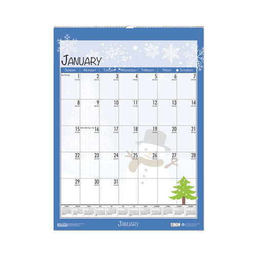 Recycled Seasonal Wall Calendar, Earthscapes Illustrated Seasons Artwork, 12 x 16.5, 12-Month (Jan to Dec): 2023-(HOD339)