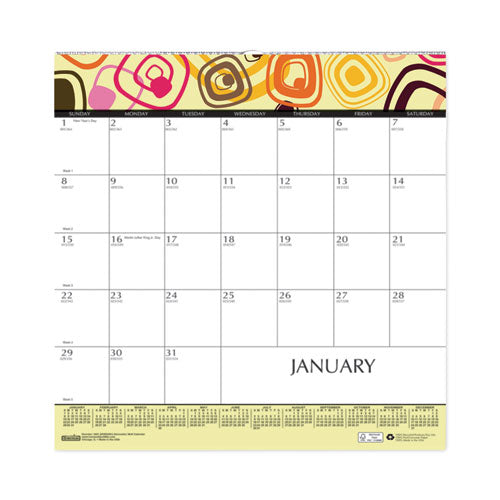 Recycled Geometric Wall Calendar, Geometric Artwork, 12 x 12, White/Multicolor Sheets, 12-Month (Jan to Dec): 2023-(HOD3491)