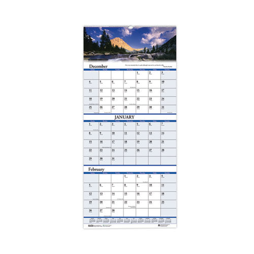 Earthscapes Recycled 3-Month Vertical Wall Calendar, Scenic Photography, 8 x 17, White Sheets, 14-Month (Dec-Jan): 2022-2024-(HOD3636)