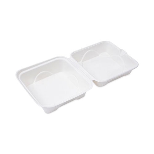 Bagasse Hinged Clamshell Containers, 6 x 6 x 3, White, Sugarcane, 50/Pack, 10 Packs/Carton-(ECOEPHC6)