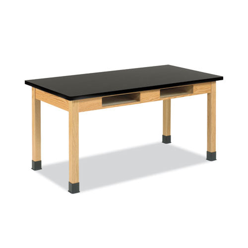 Classroom Book Compartment Science Table, 72w x 24d x 30h, Black Epoxy Resin Top, Oak Base-(DVWC7306K30N)