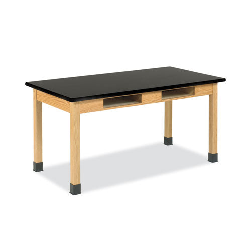 Classroom Book Compartment Science Table, 72w x 24d x 30h, Black High Pressure Laminate (HPL) Top, Oak Base-(DVWC730LBBK30N)