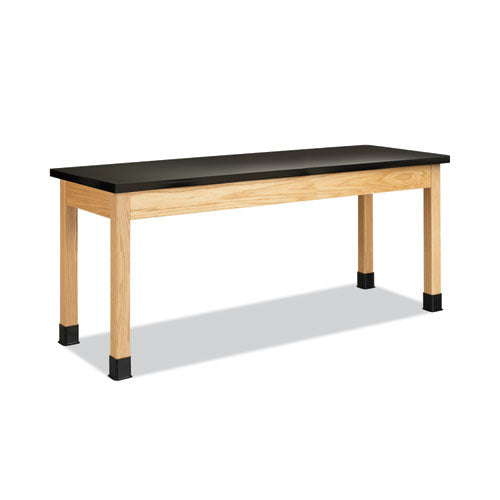 Classroom Science Table, 72w x 24d x 30h, Black High Pressure Laminate (HPL) Top, Oak Base-(DVWP730LBBK30N)