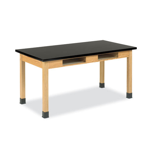 Classroom Book Compartment Science Table, 60w x 30d x 30h, Black Epoxy Resin Top, Oak Base-(DVWC7146K30N)