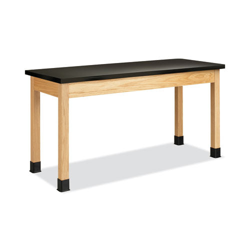 Classroom Science Table, 60w x 24d x 36h, Black ChemGuard High Pressure Laminate (HPL) Top, Oak Base-(DVWP7602BK36N)
