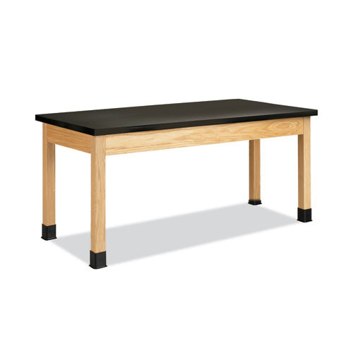 Classroom Science Table, 72w x 24d x 30h, Black ChemGuard High Pressure Laminate (HPL) Top, Oak Base-(DVWP7302BK30N)