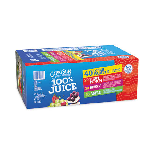 100% Juice Pouches Variety Pack, 6 oz, 40 Pouches/Pack, Ships in 1-3 Business Days-(GRR22000720)