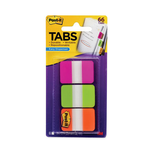 1" Plain Solid Color Tabs, 1/5-Cut, Assorted Bright Colors, 1" Wide, 66/Pack-(MMM686PGO)