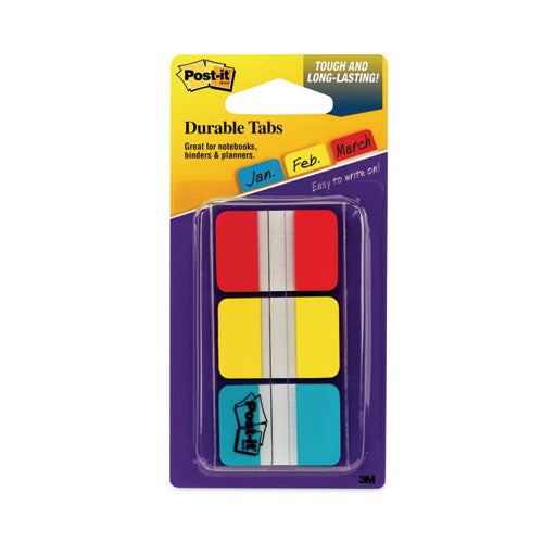 1" Plain Solid Color Tabs, 1/5-Cut, Assorted Primary Colors, 1" Wide, 66/Pack-(MMM686RYB)