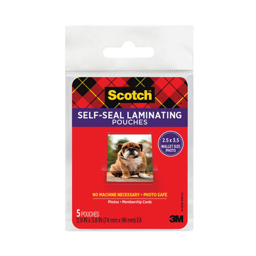 Self-Sealing Laminating Pouches, 9.5 mil, 2.81" x 3.75", Gloss Clear, 5/Pack-(MMMPL903G)