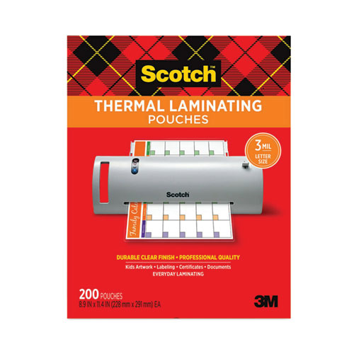 Laminating Pouches, 3 mil, 9" x 11.5", Gloss Clear, 200/Pack-(MMMTP3854200)