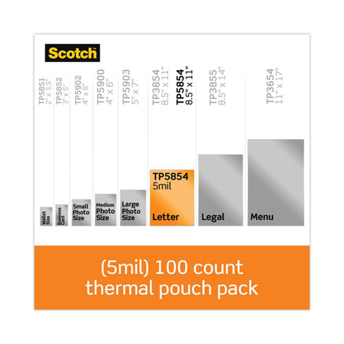Laminating Pouches, 5 mil, 9" x 11.5", Gloss Clear, 100/Pack-(MMMTP5854100)
